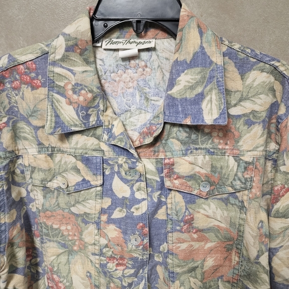Vintage Norm Thompson Floral Print Linen/Cotton Blend Jean Jacket Size XL - Picture 7 of 7